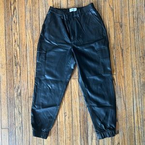 Leather cargo joggers